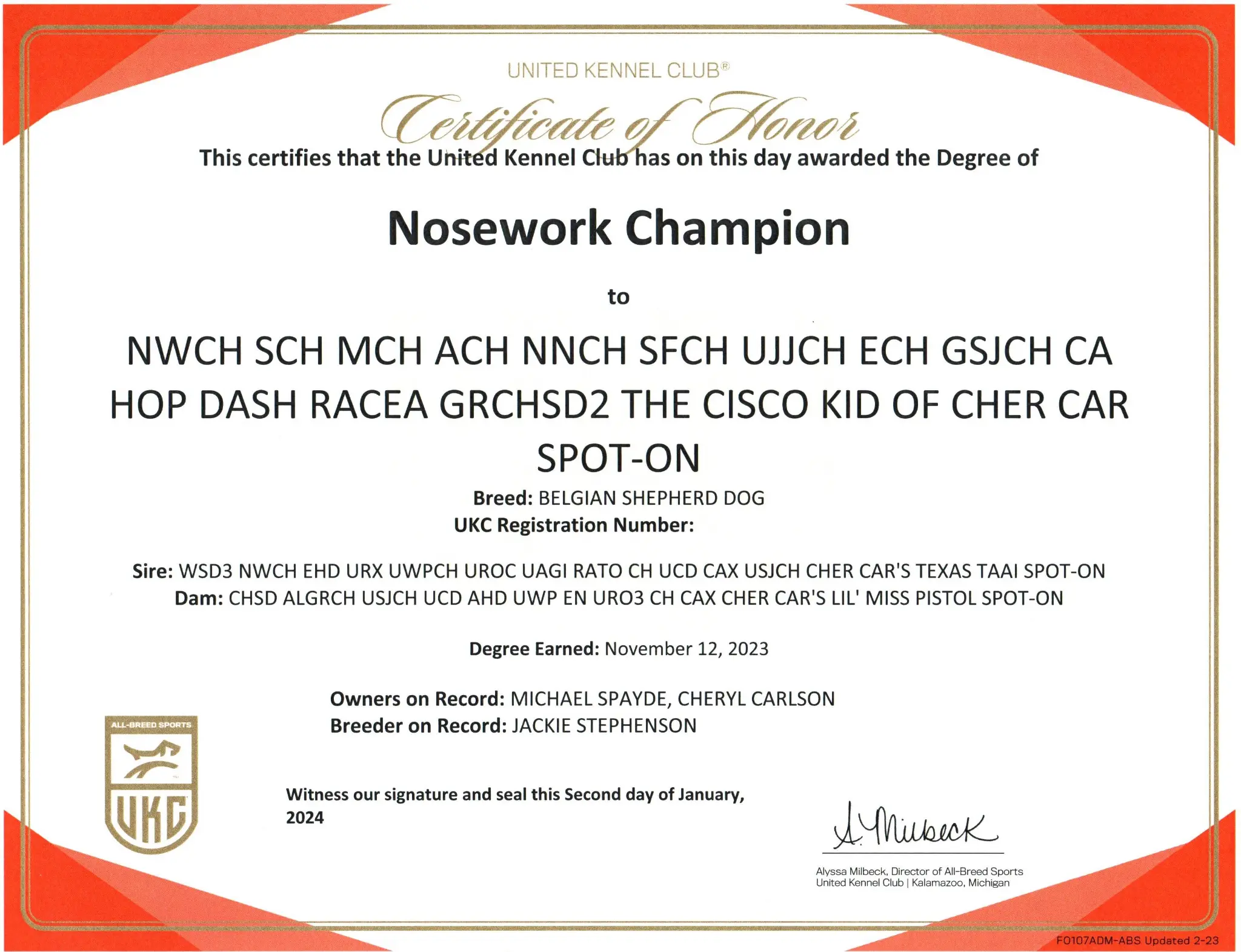 Nosework Champion (NWCH)